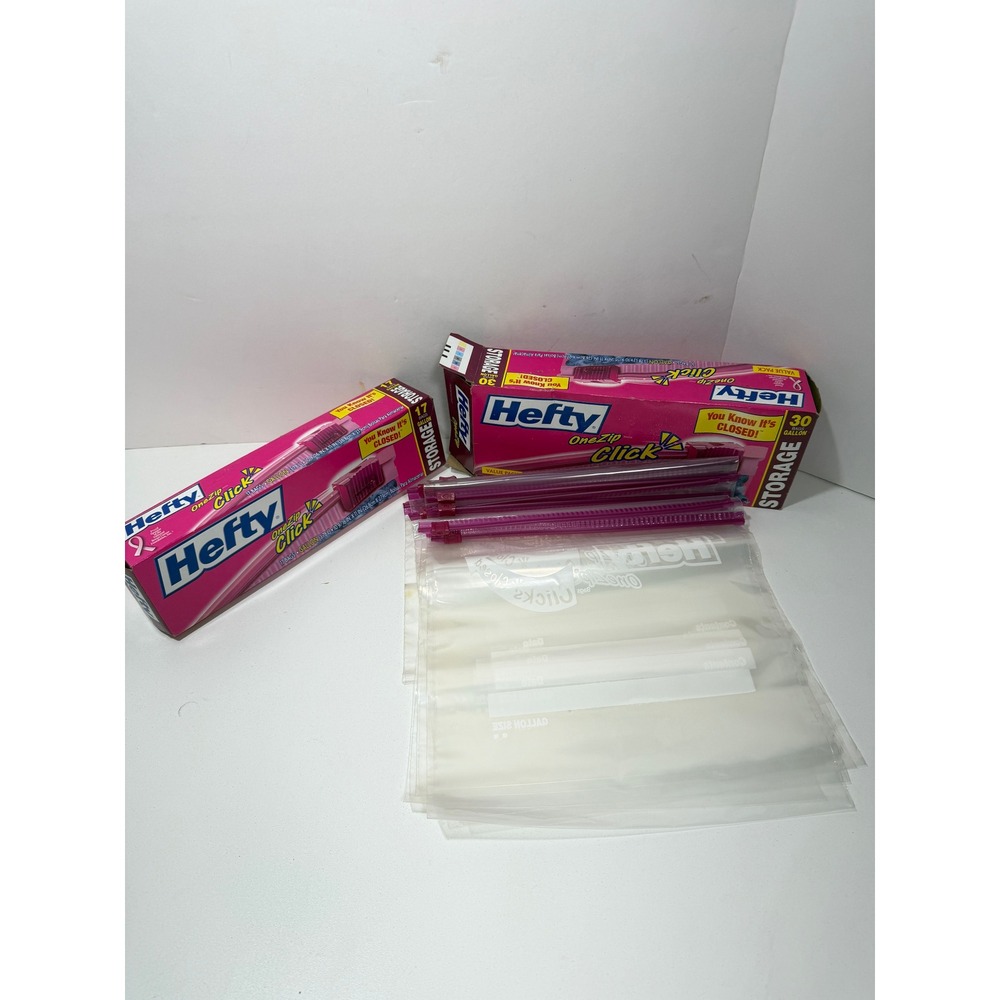 Hefty OneZip Click Storage Bags Gallon Size 31 Count Total Clear Plastic retro